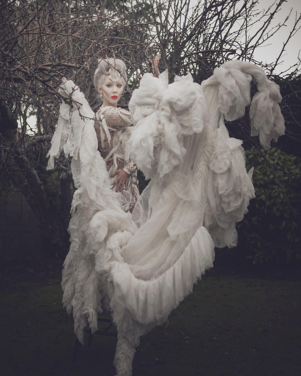 Ewa Wilczynski  in back garden (wearing Inbar Spector dress), London 2017